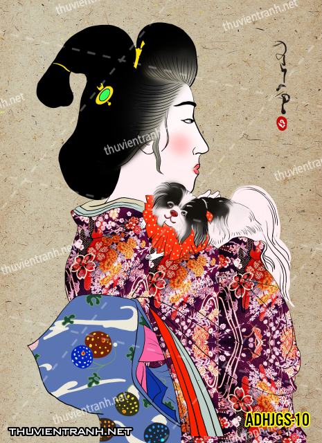 Tranh dán tường Cô gái  Nhật Bản mặc kimono, tranh minh họa cô gái Nhật Bản xưa -ADHJGS-10 - Kết quả tìm kiếm tranh tường